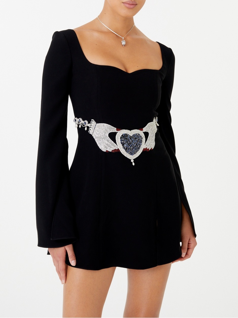 New Clio Peppiatt Sapphire Belted Crystal Embellished Mini Dress Black Sz S